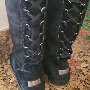 UGG Australia Women's Roseberry Sheepskin Boots 9 Black Suede Leather Fur